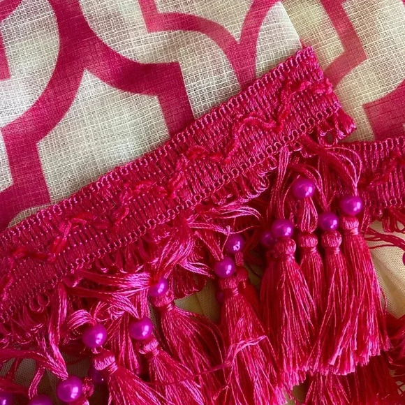 Sanders Window Waterfall Pink & White Valance Geo Sheer with Decorative Fringes - Picture 4 of 8